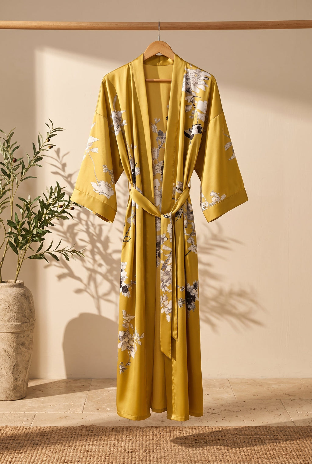 Kimono long femme Himawari moutarde sur portant