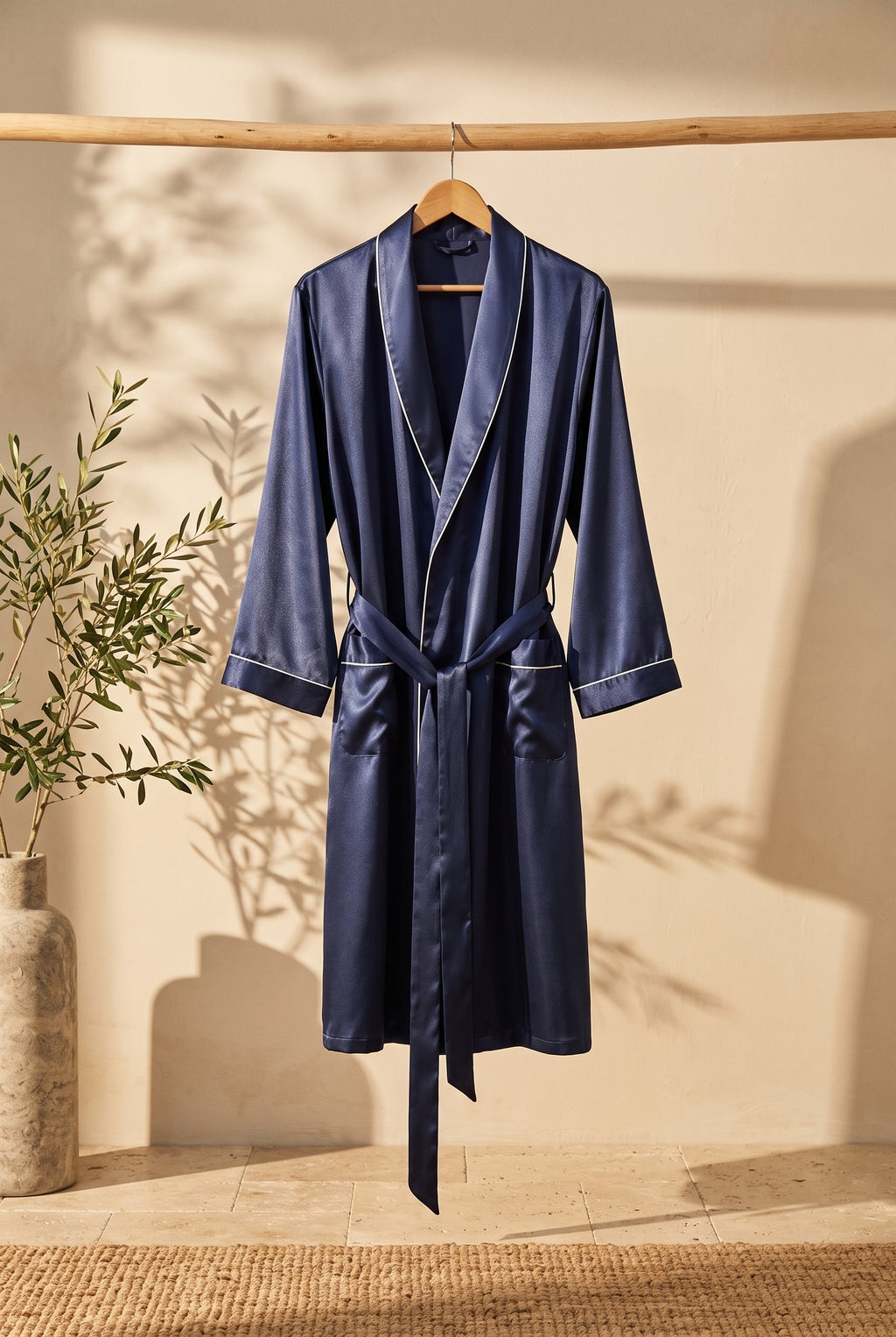 Kimono homme Sacha satin bleu marine sur portant