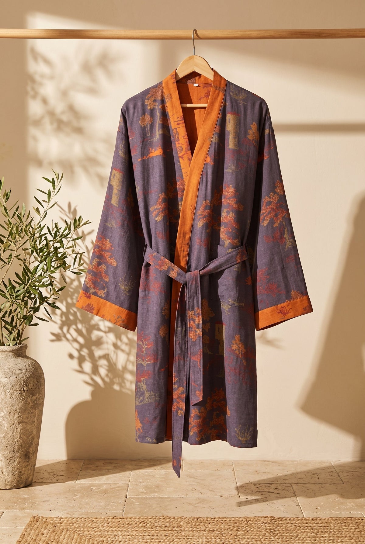 Kimono homme Valérian violet et orange sur portant